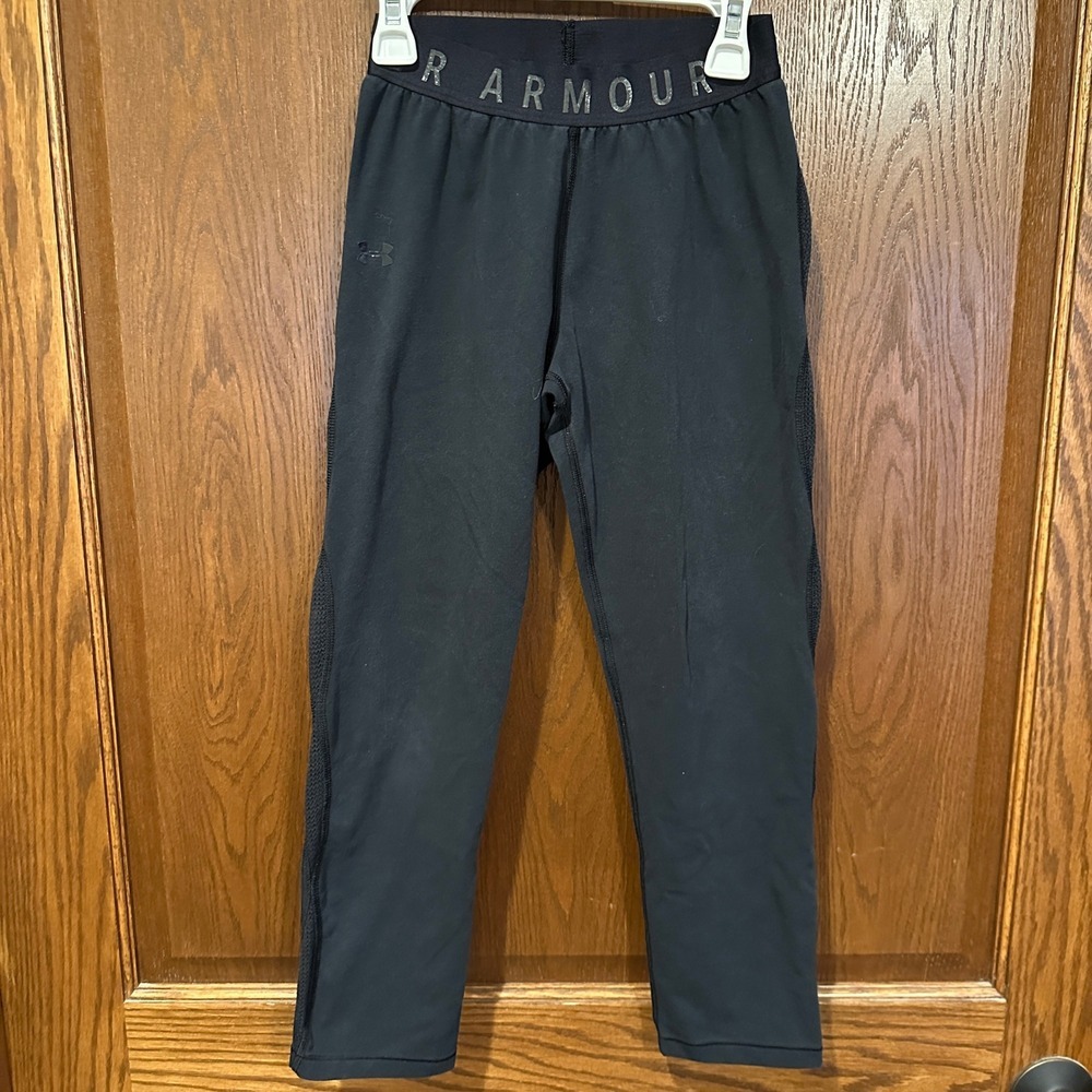 Under Armour Kids Black Athletic Base layer‎ Pants Small UA Logo